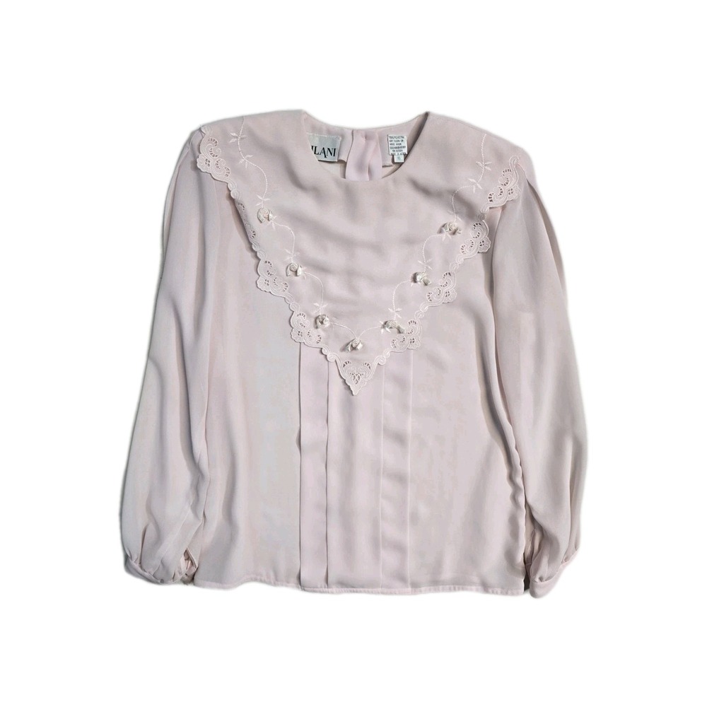 Vintage  Boho Women's  Collared Blouse 10 Pink Nilani Long‎ Sleeves